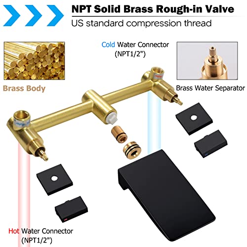 Kaphome KHBFB04U Matte Black Waterfall Faucet Wall Mount,2 Handles Bathroom Waterfall Tub Faucet,Wall Mount Bathtub Filler,Khbfb04U thumb #4