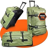 Stilpack Reisetasche mit 2 Rollen 70L Grün | Große Reisetrolley mit integriertem Sicherheitsschloss | Reisekoffer Duffle Bag Sporttasche Rollkoffer | Perfekt für Urlaub Outdoor Sport