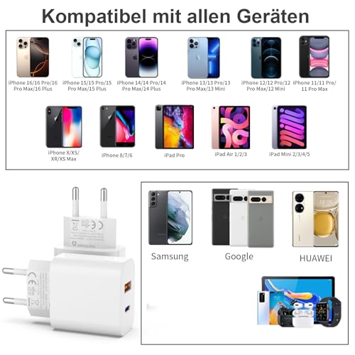 USB C Ladegerät 25W mit USB Adapter [ 2 in 1 ] 2er Pack Ladeadapter für iPhone/iPad/Kopfhörer/Handy Netzteil Mehrfach Ladestecker PD 3.0 Schnellladegerät Steckdose usbc Stecker Charger,Ohne Ladekabel