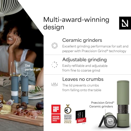 Image of LARS NYSOM Salt and Pepper Grinder Set Manual, Stainless Steel Salt and Pepper Mills with Adjustable Ceramic Grinder I Design Spice Shakers (Sage Green)