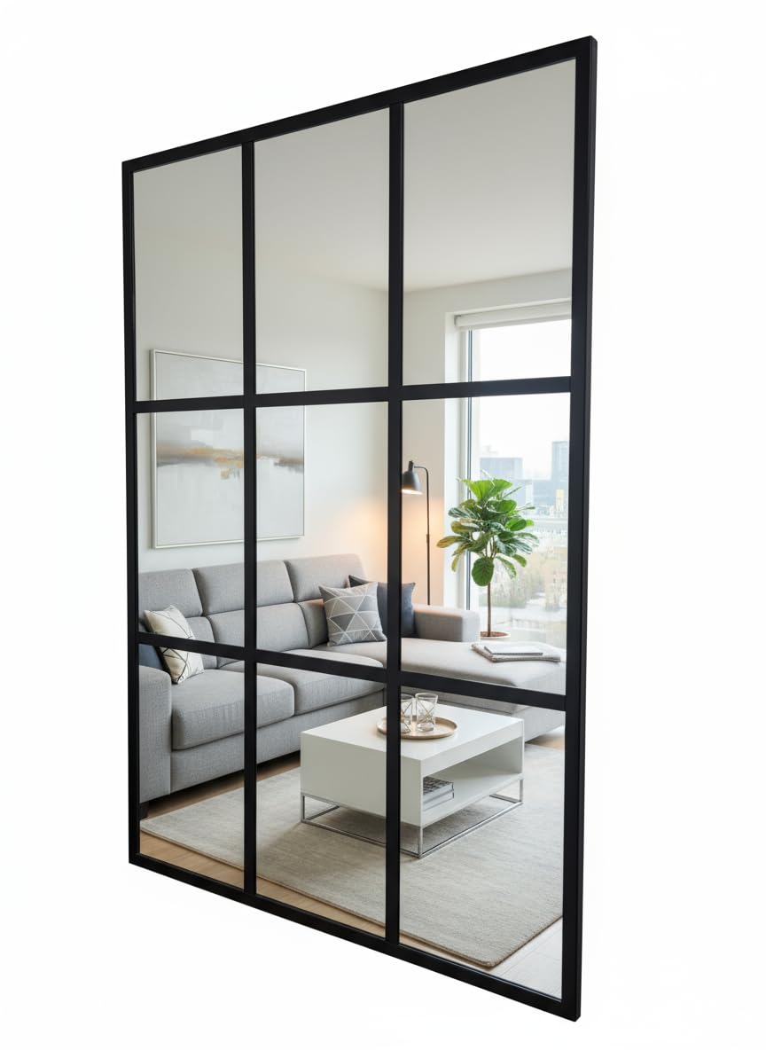 Espejo de pared con marco negro estilo industrial