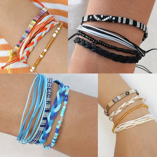 ZENGSING 24StK Surfer Armband für Frauen Herren, Armbander Bunt, Boho Armbander Fußkettchen für Damen, Stoffarmband, Freundschaftsarmband, Geschenke zum Geburtstag Weihnachten (Farbe A)