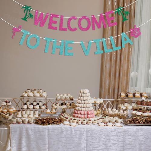 Welcome to the Villa Banner - Love Theme Island Decor, Island Bach Weekend Decorations Hot Pink & Blue Glitter by CHINGYIA - Used condition - Image 7