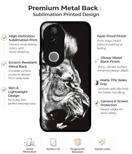 Casotec Angry Lion Design Premium 2D Printed Metal Back Case Cover - Image 3