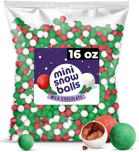 Bulk Christmas Snow Balls Milk Chocolate -1 Pound Holiday Red, Green & White Crisp Sugar Shell Candy...