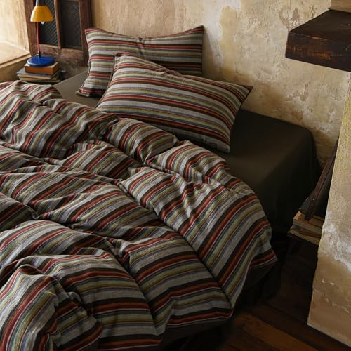 Striped Duvet Cover Set Linen Cotton,King(104"x90"),Multicolor Stripes