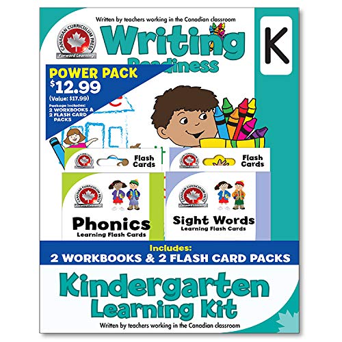 Kindergarten Learning Kits; 2 Workbooks, Math, Writing, 2 Flash Cards; Back to School