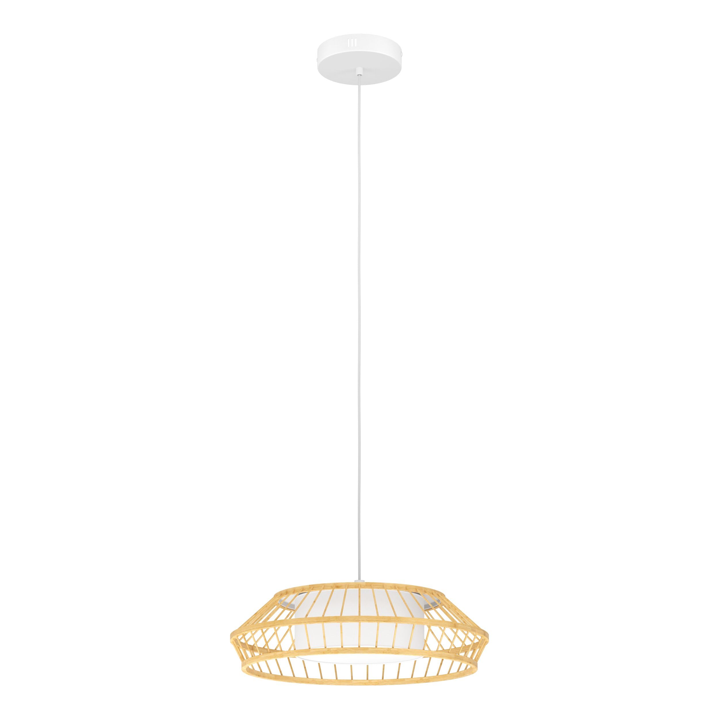 EGLO connect.z Yuku-Z Lámpara colgante led para hogar inteligente | de metal blanco y textil en blanco, madera de bambú, ZigBee, App y control por voz Alexa, blanco cálido-blanco frío, RGB