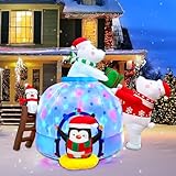 OurWarm 6FT Christmas Inflatable Decorations, Cute Polar Bear Family Igloo Christmas Decorations, Built-in Rotating Colored LED Lights, Suitable for Yard Lawn Outdoor Christmas Decorations
