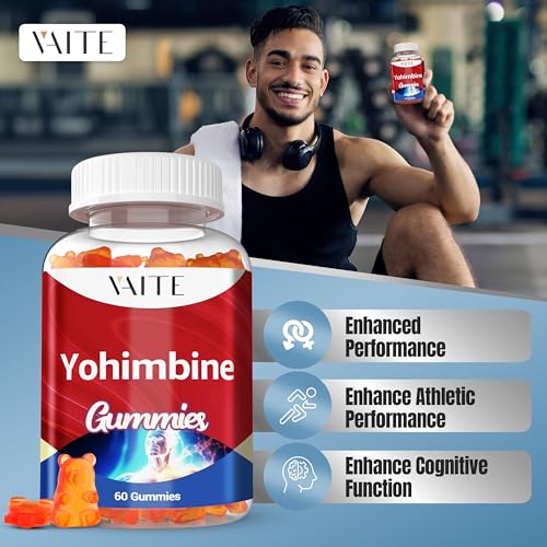 vaite yohimbine hcl gummy 15mg - sugar-free non-gmo energy amp endurance support for men and women antioxidants yohimbe bark extract improve performance - supports energy production - 60 gummies