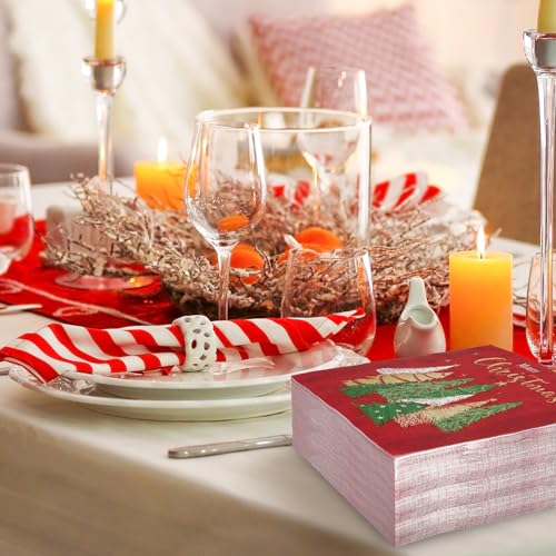 80 Pack Merry Christmas Paper Napkins Red Green Gold Xmas Tree Disposable Party Luncheon Napkins for Christmas New Year Holiday Dinner Party Supplies, 6.5 x 6.5 Inch – Image 6
