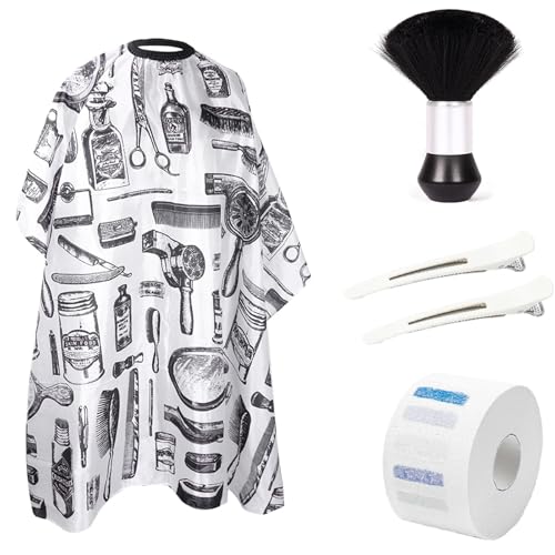 KJUUQBZL Capa de Peluquero Profesional, Delantal de salón Impermeable de Gran tamaño, Capa de Corte de Pelo con Relieve de fachada 3D 88(White Print)