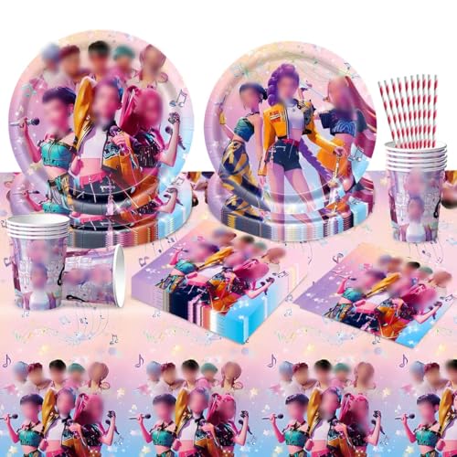 61 Pezzi Dem-0n Decorazioni Compleanno, Stoviglie per Feste di Compleanno, Kit Decorazioni per Feste a Tema Bambini con Piatti Tazze Fazzoletti Tovaglie Cannucce (10 Ospiti)