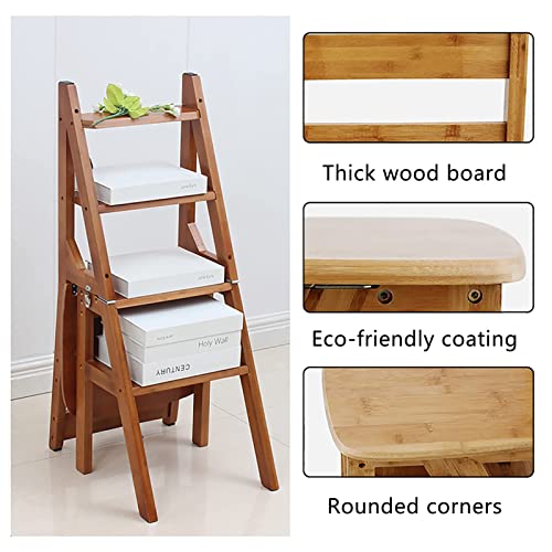 Escalera de madera de pino convertible en taburete plegable para cocina, estudio y archivadores 4