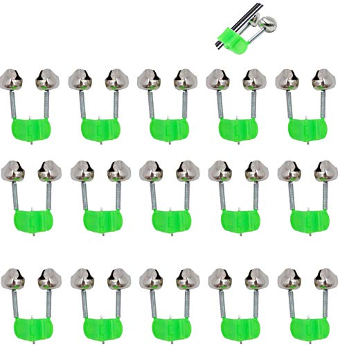 Dogxiong 20 Pcs Fishing Rod Alarm Bells, Fish Bite Alert Ring Indicators Dual Bells Clip On Fishing Rod for Night Fishing Light Installable,Kittens,Track Bells Dogs