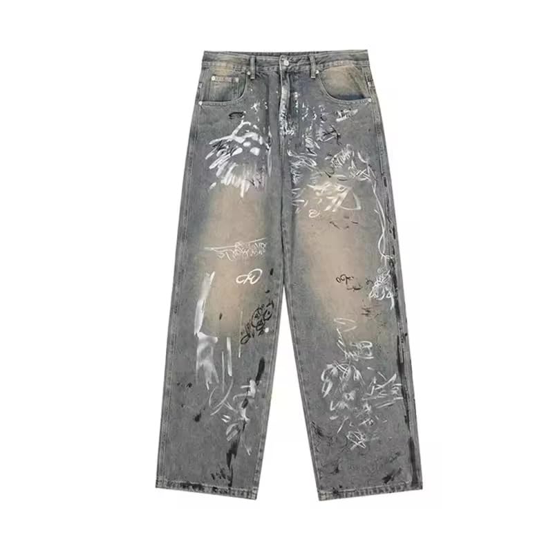 Jean baggy graffiti gris idéal pour les sorties skatewear et looks urbains