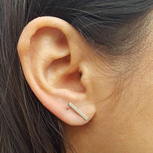 Real 14K Solid Gold Bar Earrings, Dainty Bar Stud Earrings, Gold Bar Line Studs, Hypoallergenic Real Gold Studs, Gold Earrings, Gold Bar Stud Earrings For Women Girls, #TOP4