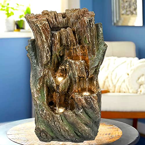 Hamiedun Indoor Electric Tabletop Fountain with LED Lights - Decorative and Log Waterfall Design - Quiet and Soothing Water Sound- Home Decor Accent Piece for Office, Bedroom or Living Room (style1) - Thumbnail 2