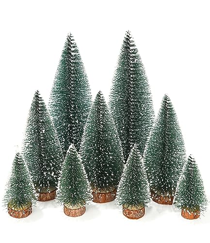 TIDEVAN 9 Piezas ÁRboles de Nieve Helada 10/15/20cm ÁRbol de Navidad Artificial Mini árboles de Navidad Mini Árbol de Navidad Pequeño con Bases de Madera para Decoración de Navidad Escritorio