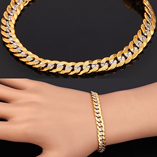 U7 Men Two-Tone Gold Chain Platinum & 18K Gold Plated Cuban Curb Chain Necklace Bracelet Set (22"/8.3") #TOP4