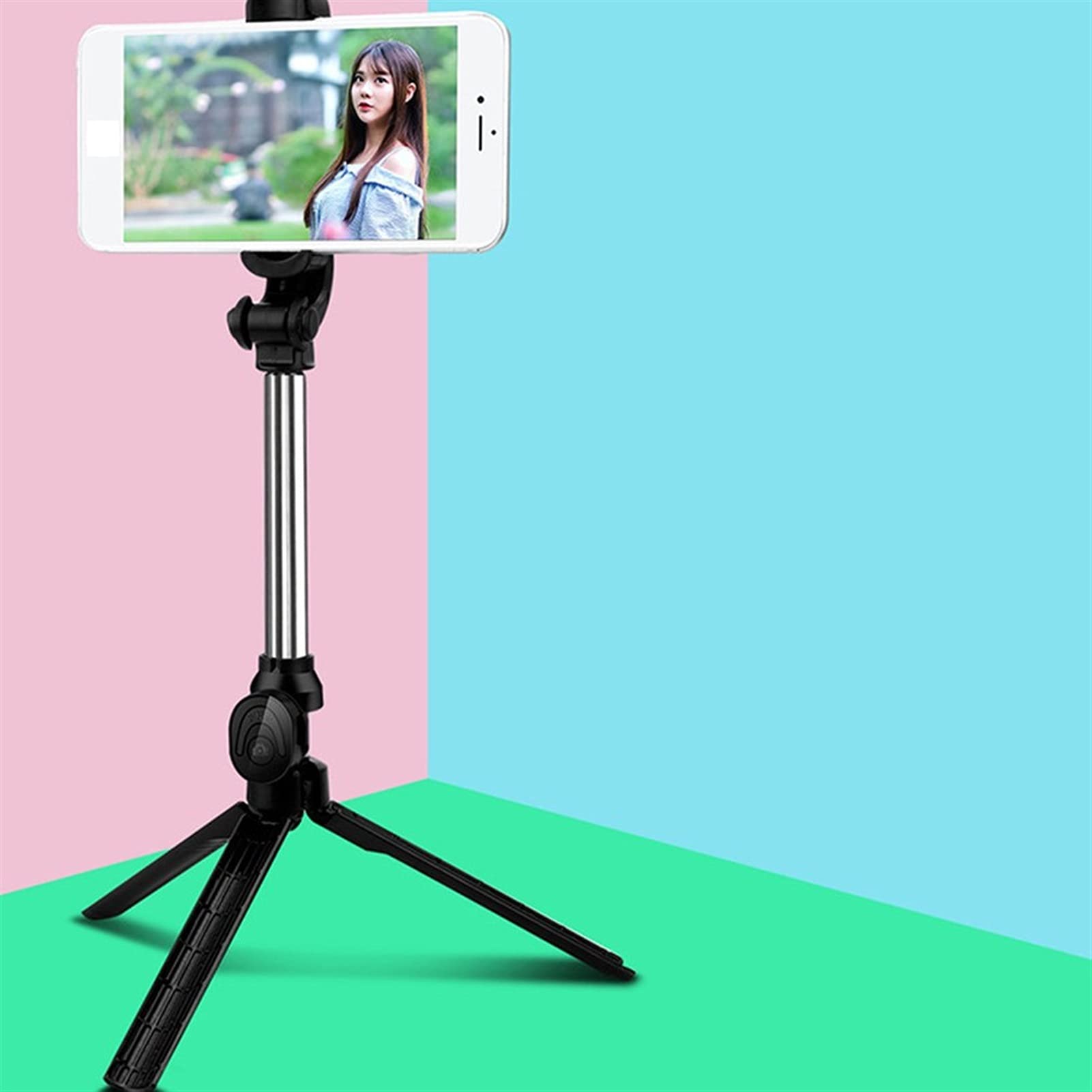 SCRUBY Il bastone per selfie per smartphone è adatto per iPhone, pieghevole, monopiede portatile, con telecomando, mini treppiede espandibile (rosa)