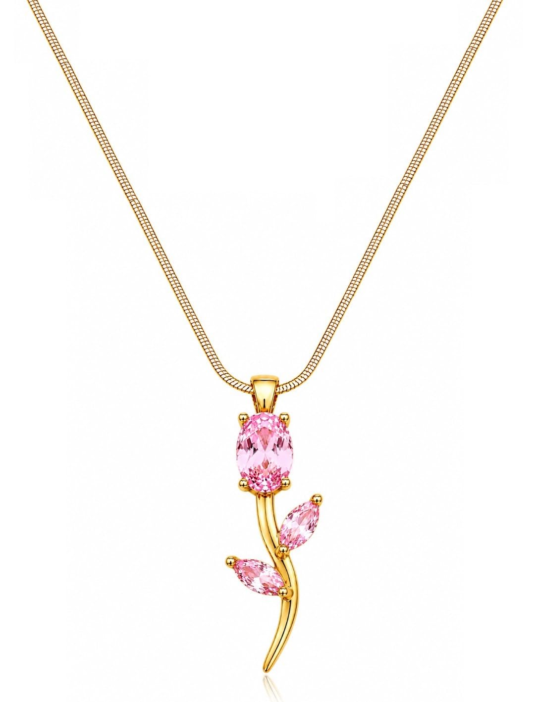 Gold-Tone Rose Pendant Necklace for Women Stylish Chains with Pink Crystal, Floral Charm, Stainless Steel, Waterproof, Hypoallergenic, Gift for Her-image-17