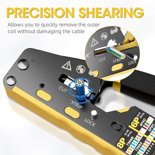 Image of COOLCOLD RJ45 Crimping Tool for Cat6 /Cat5e /Cat5 Ethernet Cable | Pass Through Network Crimper with Wire Stripper, 5 Cat6 Connectors & 5 Boots | LAN Cable Crimp Tool for Router & Networking Repair