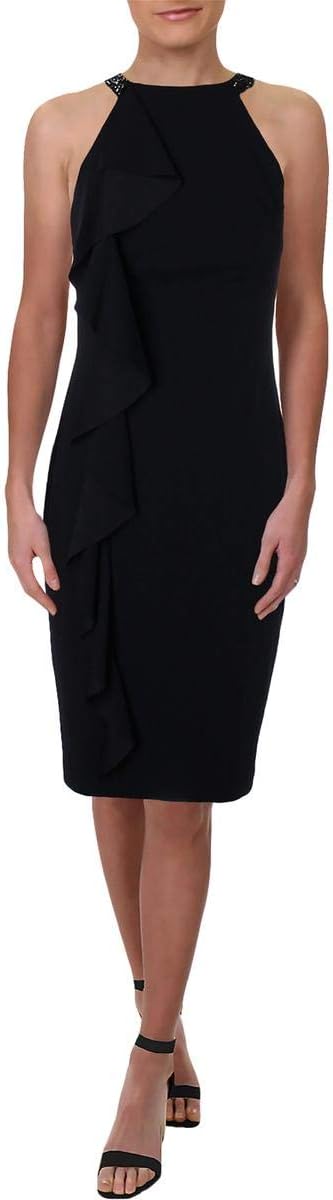 Ralph Lauren Womens Ruffled Embellished Sheath Dress, Blue, 16 - Image 3