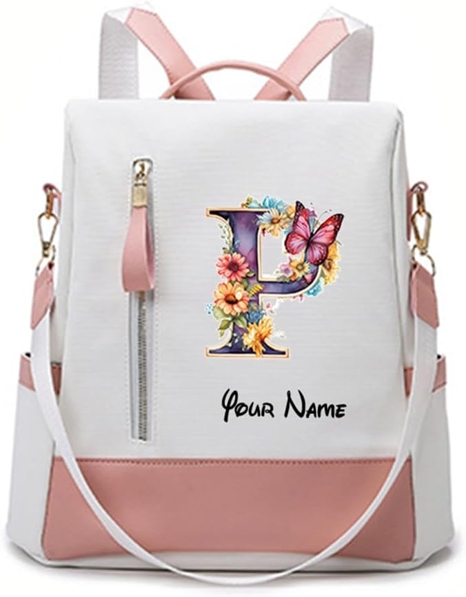 Personalized Laptop Backpack for Women Bag - Travel Casual Backpack, Featuring Fresh Print Letters, Multifunctional Anti-Theft Travel Bag, Lightweight Commuting Backpack, Blue Black Pink