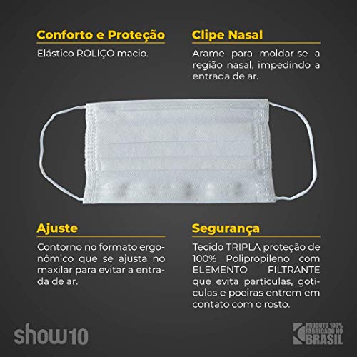 Máscara Descartável Facial Proteção Tripla Clip Elástico 50 Un