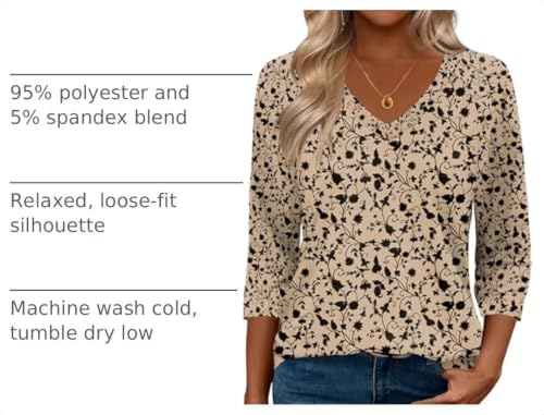 Image of Zeagoo 3 /4 Length Sleeve Womens Tops Casual V Neck Shirts Soft Basic Tees