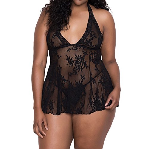 Clearance Lingerie, Women Bodysuit Plus Size Lace Sexy Short Skirt + G-String Sleepwear (4XL, Hot Pink)
