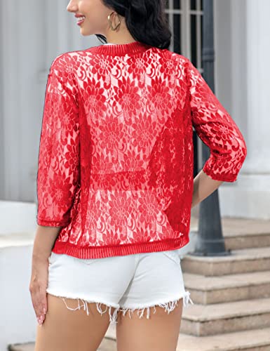 Image of FindThy Women's Floral Lace Shrug Cardigan 3 /4 Sleeve Crochet Bolero Jacket