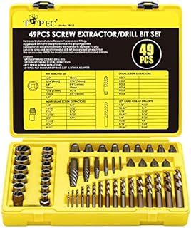 Topec 49pcs Screw Extractor/Drill Bit Set, Professional Remove Set for Removing Broken Studs, Bolts, Socket Screws and Fittings