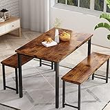 AWQM 3 Piece Dining Room Table Set, Kitchen Table Set with 2 Benches, Ideal for Home, Kitchen and...