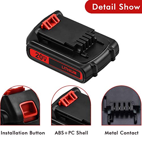 2Packs 3.0Ah LBXR20 Lithium Replacement Battery Compatible with Black and Decker 20V Max LB20 LBX20 LST220 LBXR2020 LB2X4020 Cordless Power Tools