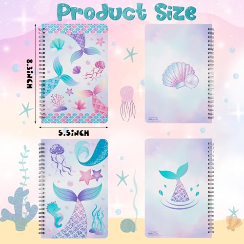 B1ykin A5 Spiral Notebooks - 2Pcs 50 sheets 100 Pages Cute Wire Bound Travel Journal Spiral Notebook, Writing Notepads Memo Diary Notes Study School Work for Kids School Classroom Office (Mermaid)