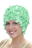 Sync Original Swimwear Petal Swim Caps I Vintage Retro Flower Bathing Cap Seafoam Green