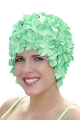Sync Original Swimwear Petal Swim Caps I Vintage Retro Flower Bathing Cap Seafoam Green