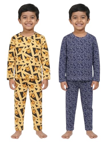 Image of The Mom Store Kids Cotton Night Suit for Boys and Girls | Breathable Night Dress for Kids Boys and Girls | Printed Nightsuit Pajama Set | Comfortable All-Season Sleepwear for Daily Use | Combo Set