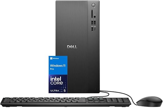 Dell Tower Desktop ECT1250 - Intel 10-core Core Ultra 5 225Beats Ultra 7 165H, 16 GB DDR5 5600MT/s RAM | 512GB M.2 SSD | Wi-Fi 6 | Copilot AI Windows 11 Pro | Wired Keyboard & Mouse | Black