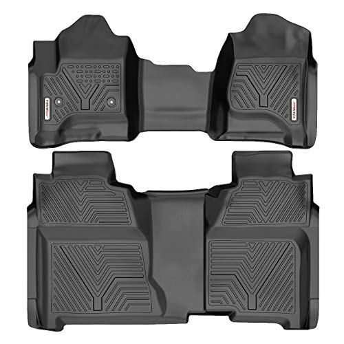 YITAMOTOR Floor Mats Compatible with 2014-2018 Silverado/Sierra 1500, 2015-2019 2500HD/3500HD Crew Cab, with 1st Row Bench Seat, Custom Fit Black TPE Floor Liners 1st & 2nd Row All-Weather Protection
