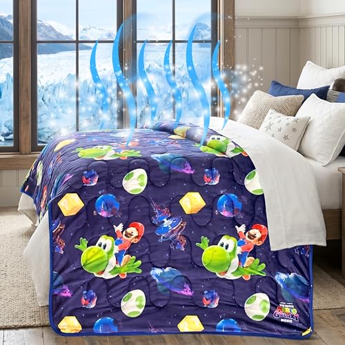 Super Mario Galaxy Movie Cooling Throw for Hot Sleepers 50 x 70 Inch Lightweight All-Season Soft Breathable Cooling Fabric for Couch Bed (Officially Licensed Product) by Franco Calm