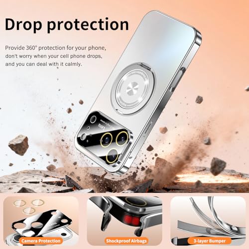 Togotomars for iPhone 17 Pro Max Case with Spin Magnetic Stand [Integrated Camera Cover] [Fit for MagSafe] Slim Shockproof Protection Phone case with Kickstand 6.9'', Silver by Togotomars - Used condition - Image 6