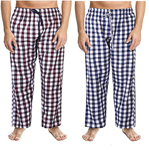 Men's 100% Cotton Woven Pyjama Bottoms Button Check Lounge Pants Nightwear (Medium, 2 pack of Woven Trouser Design 1)