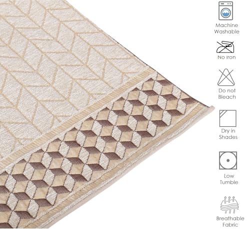 Image of Premium Chenille Woven Anti-Slip 7 Seater Sofa Cover | L-Shape Sofa Seat Protector for Living Room | Durable & Stylish Slipcover - Beige 3D