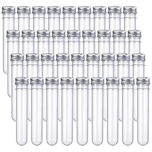 Bekith 36pcs 50ml Clear Plastic Test Tubes with Screw Caps, 25x140mm Tube for Sample, Science Party, Gumball, Candy, Bath Salts