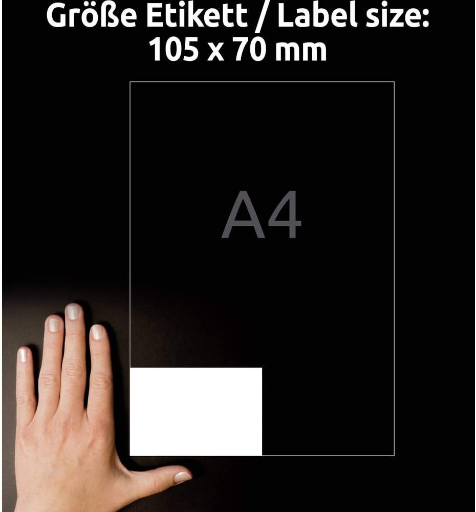 Avery Zweckform 3426 Universal Labels (800 Adhesive Labels, 105 x 70 mm on A4, Matte Paper, Printable Shipping Labels, Self-Adhesive Shipping Stickers with Ultragrip), 100 Sheets, White