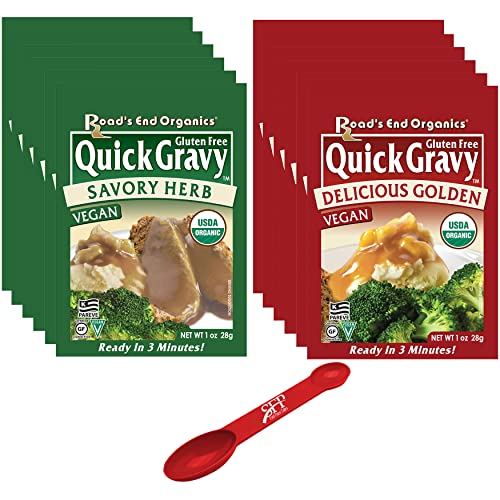 Roads End Organics Gravy Multipack ~ Includes (6) Savory Herb Gravy Mix, 1 Oz And (6) Golden Gravy Mix, 1 Oz ~ Gluten Free, Vegan Gravy Mix Packets #TOP21
