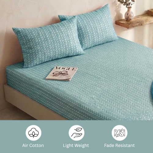 Image of Marrow Lane 300 TC Soft Air Cotton King Size Bedsheet, Bed Sheet for King Size Bed (108x108 Inches) with 2 Pillow Covers | Ultra Soft, Breathable & Durable | Herringbone Arrow Design | Mint Green